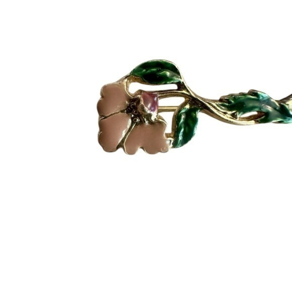 Vintage 1928 Enamel Flower Hat Tie Pin - Pink and Green
